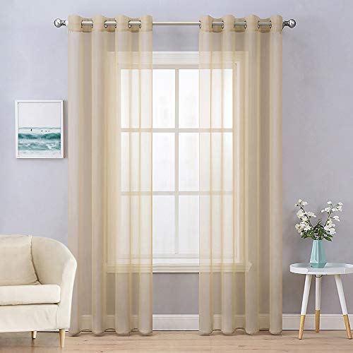 MIULEE Cortinas Poliéster Ojales Cortina Translucida de Dormitorio Moderno Ventana Visillos Salon para Sala Cuarto Dormitorio Comedor Salon Cocina Salón de Marrón Claro 2 Unidades 140 x 145cm