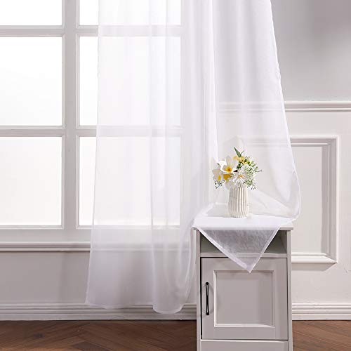 MIULEE Cortinas Poliéster Translucida de Dormitorio Moderno Ojales Cortina Ventana Visillos Salon para Sala Cuarto Dormitorio Comedor Salon Cocina Salón de 2 Unidades 140 x 245cm Blanco