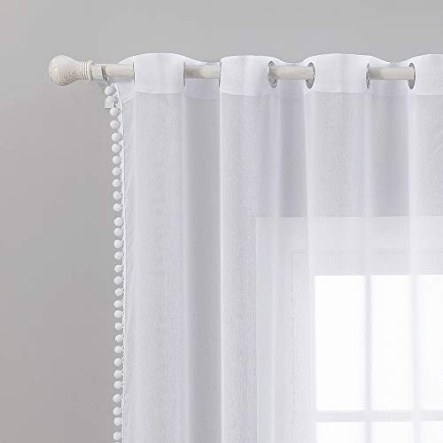 MIULEE Regalo Navidad 2 Unidades de Cortinas Visillos para Ventana Dormitorio Cortina Translucida con para Salón Habitación Poliéster Suave con 8 Ollaos Metálicos Moderna Hogar Blanco 140x245cm