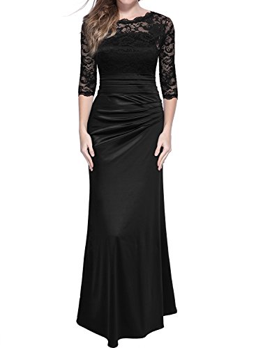 Miusol Elegante Encaje Largo Fiesta Vestido para Mujer Negro Large