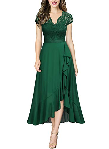 Miusol Encaje Gasa Alto Bajo Noche Vestido Largo para Mujer Verde Large