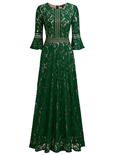 Miusol Vintage Encaje Slim Cóctel Vestido Largo para Mujer Verde Medium