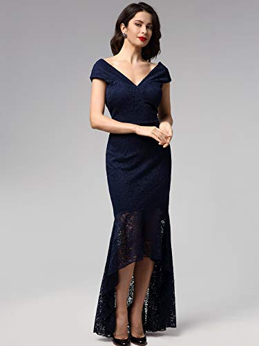 Miusol Vintage Encaje Slim Vestido de Noche Largo para Mujer Azul Marino X-Large