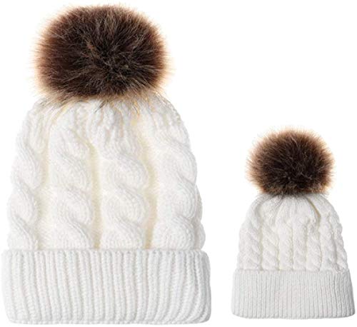 Miwaimao - Gorro de invierno para madre y bebé, gorro de punto de algodón, para padres, hijos, gorro de esquí, snowboard, color blanco