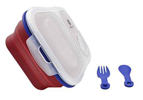 ML Fiambrera de Silicona Plegables de Silicona con Cubiertos Juego 3 Tuppers - FCB Barça Marca Oficial – Recipiente contenedor para almacenar Alimentos