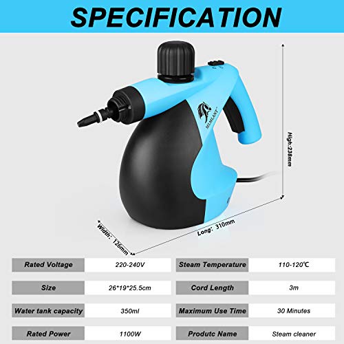 MLMLANT - Limpiador de vapor multiusos 350 ml – limpiador a vapor de mano con 11 accesorios para eliminar manchas con alfombra, azulejos, asientos de coche