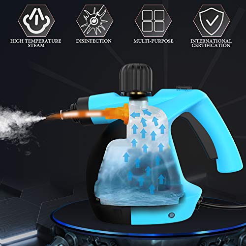 MLMLANT - Limpiador de vapor multiusos 350 ml – limpiador a vapor de mano con 11 accesorios para eliminar manchas con alfombra, azulejos, asientos de coche