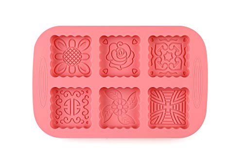 Mlying - 4 moldes de silicona para jabón, moldes de silicona para 6 cavidades, para horno, cocina, chocolate, galletas, cubitos de hielo, artesanía casera con 1 espátula