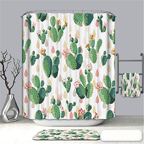 MMHJS Cortina De Ducha De Poliéster Engrosada Cortina De Baño De Impresión De Plantas De Cactus Nórdicos Cortina De Baño para Hotel Cortina De Baño Antimoho E Impermeable Todas Las Estaciones