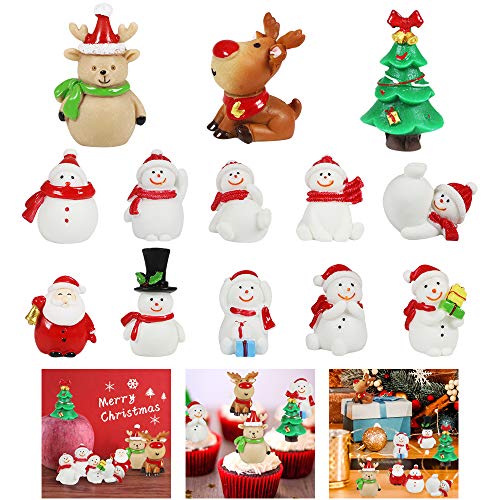 MMTX 13Piezas Adornos Decoración Navideños Miniatura Navidad Regalo Figuras de Resina, Árbol de Navidad de Papá Noel DIY Ornamento Manualidades para Decoración HogarJardín Bonsái Casa de Muñecas