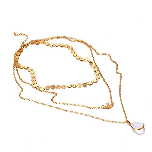 MNMXW Collar con Colgante de Gota de Agua de Paloma de la Paz de Moda, Colgante de Cadena de oblea de Oro Multicapa para Mujer, joyería de Fiesta Femenina, Regalos para niña, Plata