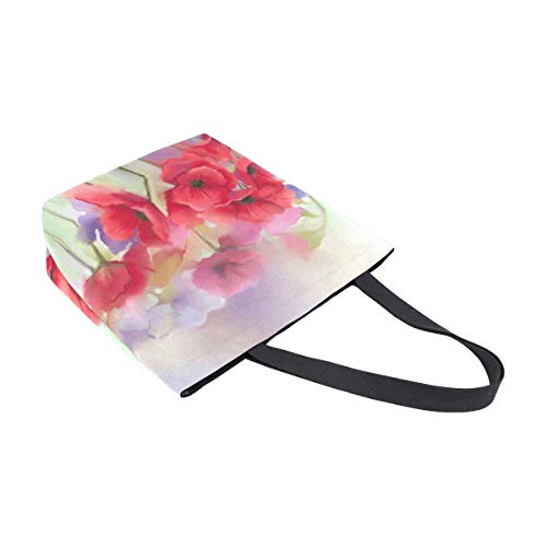 Mnsruu Bolsa de comestibles para mujer con diseño de amapola roja, bolsa de mano grande y casual, reutilizable