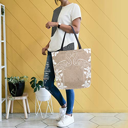 Mnsruu Bolsa de la compra reutilizable Flamingos y orquídeas bolsas de comestibles bolsos de lona bolsa para mujeres gimnasio al aire libre