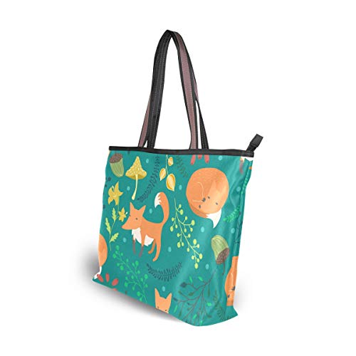 Mnsruu - Bolso de mano con cremallera para mujer, tamaño grande, bolso de la compra casual, L (bonito fogón de fogón, hongo verde floral), color, talla Large