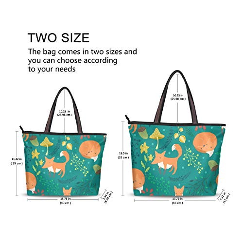 Mnsruu - Bolso de mano con cremallera para mujer, tamaño grande, bolso de la compra casual, L (bonito fogón de fogón, hongo verde floral), color, talla Large