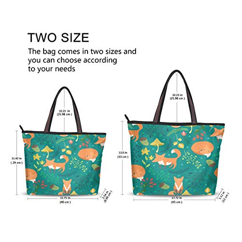 Mnsruu - Bolso de mano con cremallera para mujer, tamaño grande, bolso de la compra casual, L (bonito fogón de fogón, hongo verde floral), color, talla Medium