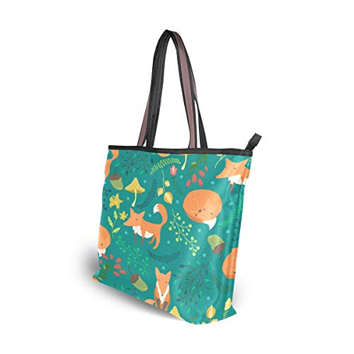 Mnsruu - Bolso de mano con cremallera para mujer, tamaño grande, bolso de la compra casual, L (bonito fogón de fogón, hongo verde floral), color, talla Medium