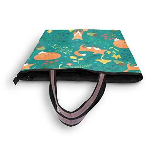 Mnsruu - Bolso de mano con cremallera para mujer, tamaño grande, bolso de la compra casual, L (bonito fogón de fogón, hongo verde floral), color, talla Medium