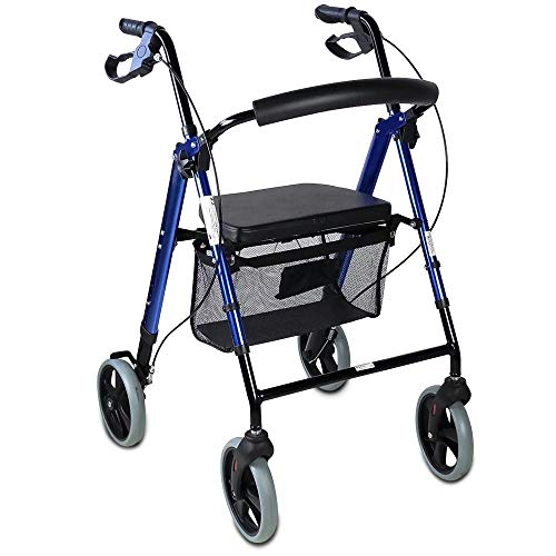 Mobiclinic, Modelo Hércules, Rollator para ancianos y minusválidos, andador para mayores, de aluminio, ligero, cesta, frenos en los puños, plegable, con asiento y 4 ruedas, azul