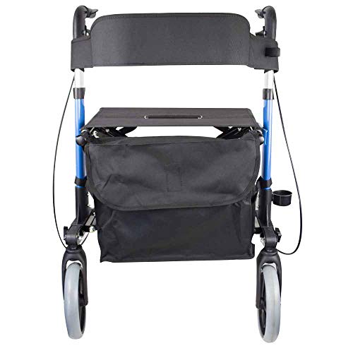 Mobiclinic, Modelo Trajano, Rollator de 4 ruedas, Andador Caminador, Andador para adultos, ancianos, minusválidos, de aluminio, ligero, plegable, con asiento y bolsa, Color Celeste