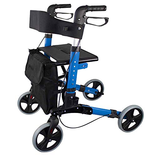 Mobiclinic, Modelo Trajano, Rollator de 4 ruedas, Andador Caminador, Andador para adultos, ancianos, minusválidos, de aluminio, ligero, plegable, con asiento y bolsa, Color Celeste