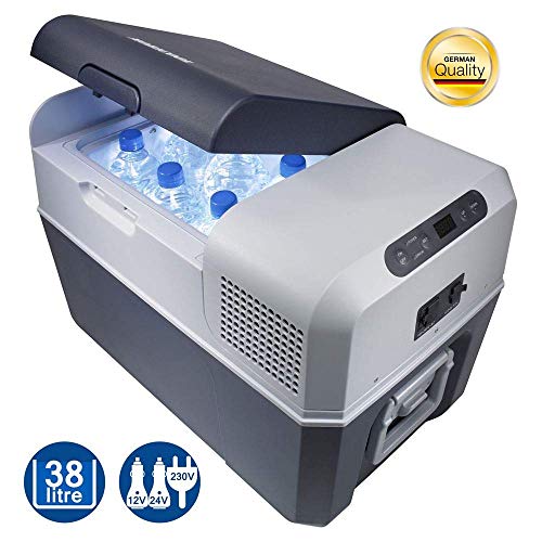 Mobicool FR40 AC/DC - Nevera termoeléctrica portátil, conexiones 12 / 24 / 230 V, 38 litros de capacidad, clasificación energética A+, color azul/gris