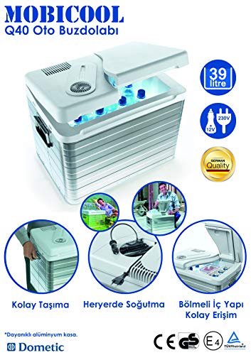 Mobicool Q40 AC/DC - Nevera termoeléctrica portátil, conexiones 12 / 230 V, 39 litros de capacidad, color aluminio