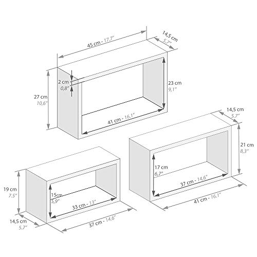 Mobili Fiver, Set de 3 esatantes de Pared rectangulares, Modelo Giuditta, Color encina, Aglomerado y Melamina, Made in Italy