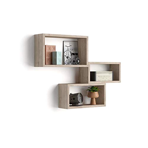 Mobili Fiver, Set de 3 esatantes de Pared rectangulares, Modelo Giuditta, Color encina, Aglomerado y Melamina, Made in Italy