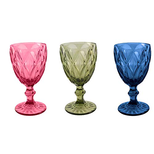 Mobiliario Factory Copa de Cristal Labrada Azul, Copa Tallada de Colores Pack de 6 Unidades