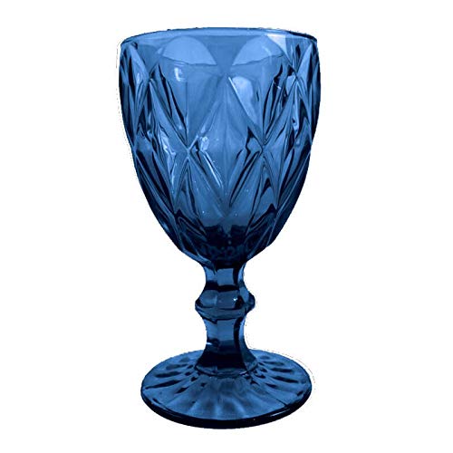 Mobiliario Factory Copa de Cristal Labrada Azul, Copa Tallada de Colores Pack de 6 Unidades