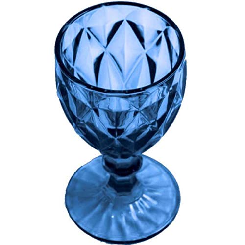 Mobiliario Factory Copa de Cristal Labrada Azul, Copa Tallada de Colores Pack de 6 Unidades