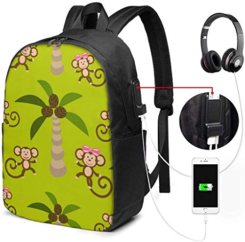 Mochila con Interfaz USB Travel Laptop Backpack Monkey Kid for Textile for Business School W/USB 17In