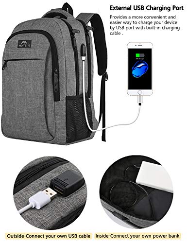 Mochila de viaje portátil, mochila profesional de negocios con puerto de carga USB, mochila escolar liviana resistente al agua para mujeres y hombres, para portátil de 15.6 pulgadas y portátil gris