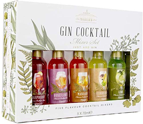 Modern Gourmet Foods, Set de regalo Premium Gin Cocktail Mixer, los Sabores Incluyen: Lima, Flor de Saúco, Flor de Rosa, Mandarina y Frambuesa, Juego de 5 (no contiene alcohol)