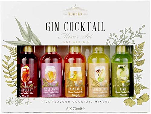 Modern Gourmet Foods, Set de regalo Premium Gin Cocktail Mixer, los Sabores Incluyen: Lima, Flor de Saúco, Flor de Rosa, Mandarina y Frambuesa, Juego de 5 (no contiene alcohol)