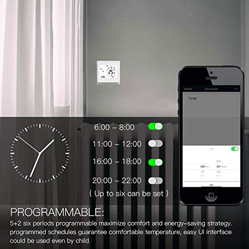 MoesGo Termostato para calentadores de gas natural y regulador de temperatura activado por wifi para hogar digital, compatible con las apps Smart Life y Tuya, y con Alexa y Google Home