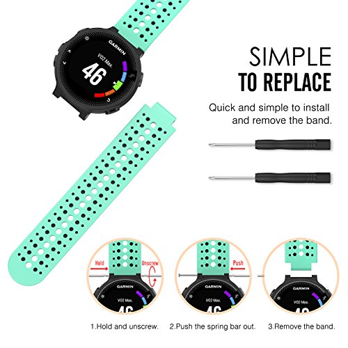 MoKo Forerunner 235/220 / 230/620 / 630/735 Correa - Reemplazo Suave Silicona Watch Band Deportiva Accessorios de Reloj Pulsera Ajustable con Cierre de Clip, Menta Verde & Negro