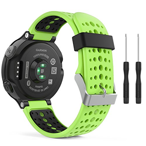 MoKo Forerunner 235/220 / 230/620 / 630/735 Correa - Reemplazo Suave Silicona Watch Band Deportiva Accessorios de Reloj Pulsera Ajustable con Cierre de Clip, Verde & Negro