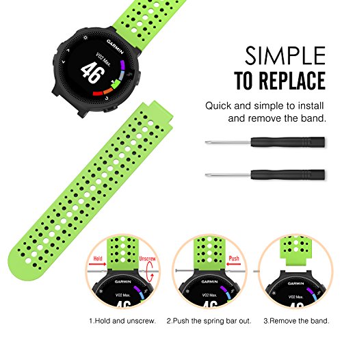 MoKo Forerunner 235/220 / 230/620 / 630/735 Correa - Reemplazo Suave Silicona Watch Band Deportiva Accessorios de Reloj Pulsera Ajustable con Cierre de Clip, Menta Verde & Negro