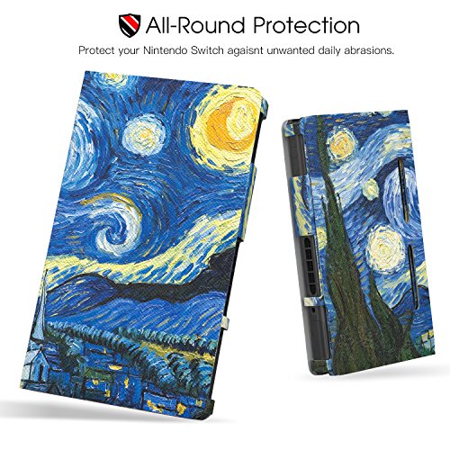 MoKo Nintendo Switch Funda - Protector Slim Plegable [Multi-ángulo de Visión] Cubierta Soporte/Ligero & Anti-rasguños Case Cover para Nintendo Switch Consola 2017, Noche Estrellada