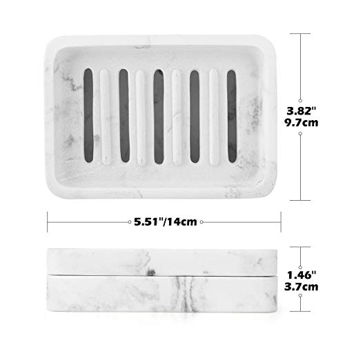 MoKo Soap Dish, Dual-Layer Resin Bar Soap Tray Container Box Case Holder with Detachable Slotted Draining Board Small Tray for Bathroom Kitchen Shower Bathtub Sinks Counter-Top - White Marble