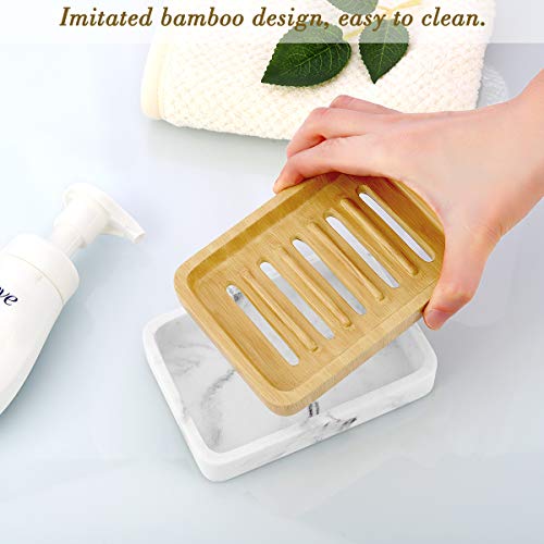 MoKo Soap Dish, Dual-Layer Resin Bar Soap Tray Container Box Case Holder with Detachable Slotted Draining Board Small Tray for Bathroom Kitchen Shower Bathtub Sinks Counter-Top - Blanco