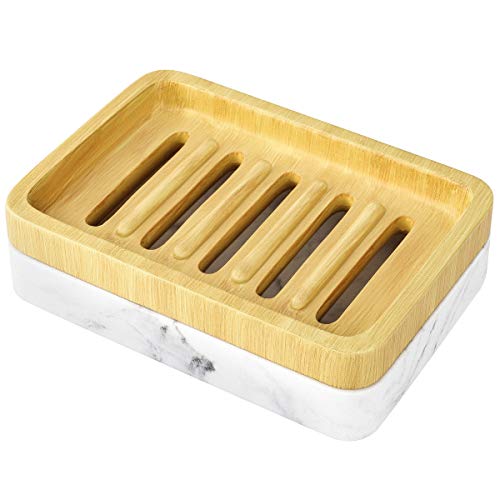 MoKo Soap Dish, Dual-Layer Resin Bar Soap Tray Container Box Case Holder with Detachable Slotted Draining Board Small Tray for Bathroom Kitchen Shower Bathtub Sinks Counter-Top - Blanco