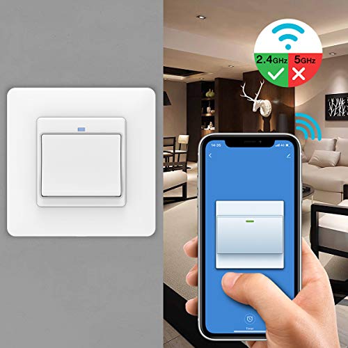 MoKo WiFi Interruptor Inteligente de Pared, WiFi Interruptor de Luz, Control Remoto/Voz, Funciona con Alexa, SmartThings, Google Home, Atajos de Siri, Temporizador, Solo 2.4GHz Red - Blanco