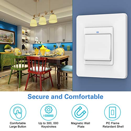 MoKo WiFi Interruptor Inteligente de Pared, WiFi Interruptor de Luz, Control Remoto/Voz, Funciona con Alexa, SmartThings, Google Home, Atajos de Siri, Temporizador, Solo 2.4GHz Red - Blanco