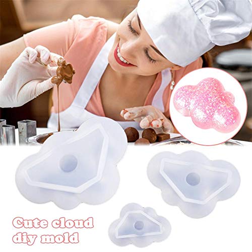 Molde de silicona 3D Cloud para fondant, chocolate, caramelo, jabón - Molde de bricolaje con forma de nube pudín Moldes de resina epoxi de cristal Herramienta de decoración de pasteles para hornear