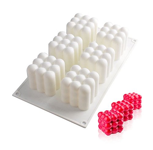 Molde de Silicona 3D, moldes de silicona para postres, 6 cavidades Forma de cubo de rubik, Blanco