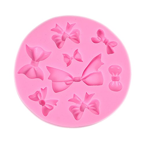 Molde de silicona con forma de lazo, para galletas, chocolate, dulces, fondant, decoración de tartas, hornear en la cocina, color rosa