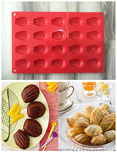 Molde de Silicona para Bizcocho Chocolate Donut Fondant, Fansu Galletas Pasteles Bagels Muffins, Antiadherente, Resistente al Calor, para Horno y Microondas (Rojo,30x20x1.2cm)